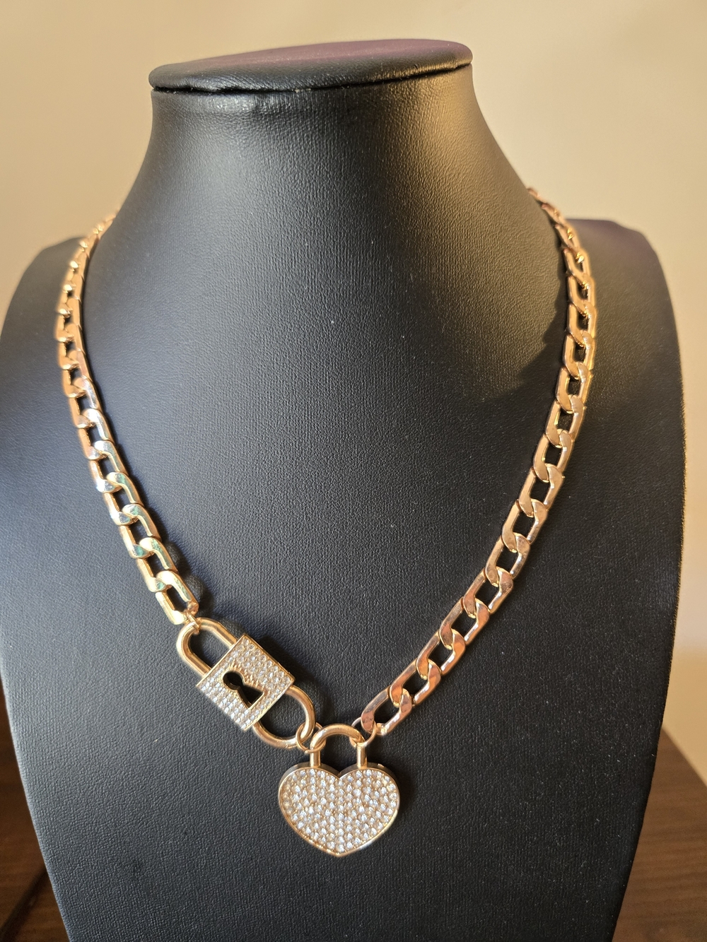 Gold-Tone Pave Heart Padlock Necklace - Women's Jewelry